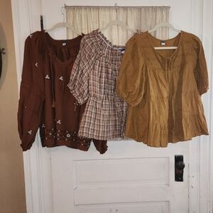 Old Navy Brown and Tan Blouse Trio